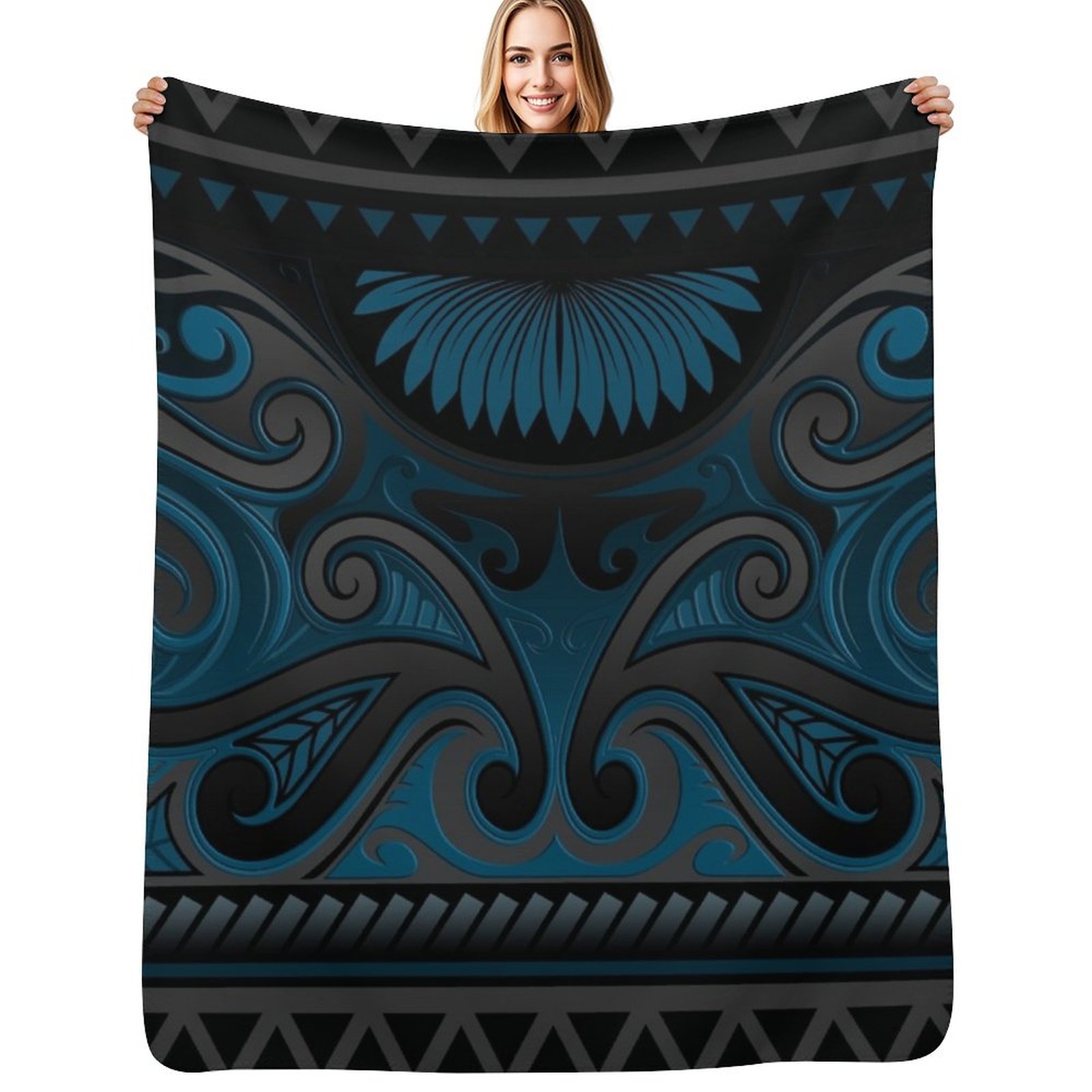Anime Cosplay New Zealand - Couverture décorative bleu-gris à motif maori,