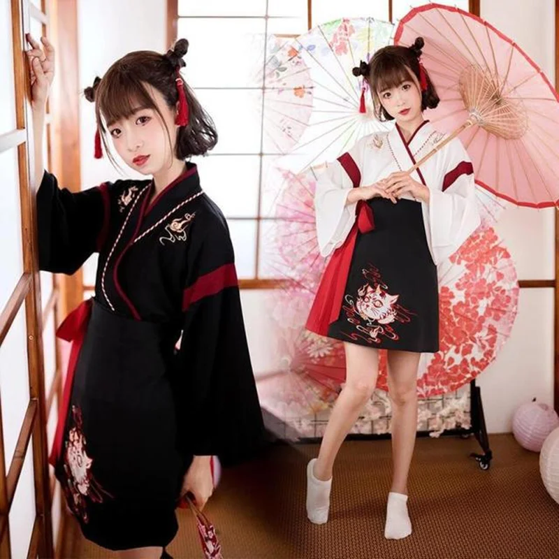 Demon Slayer Haori - Robe Kimono Japonaise Noire et Blanche